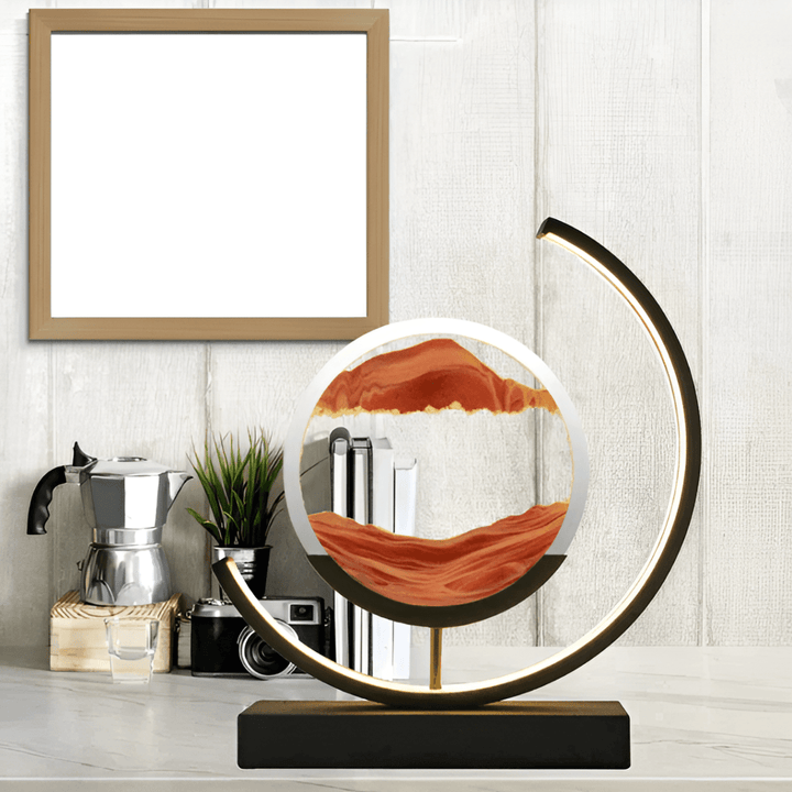 Captivating dynamic sand art lamp, continuously shifting patterns with gentle ambient light for visual peace.