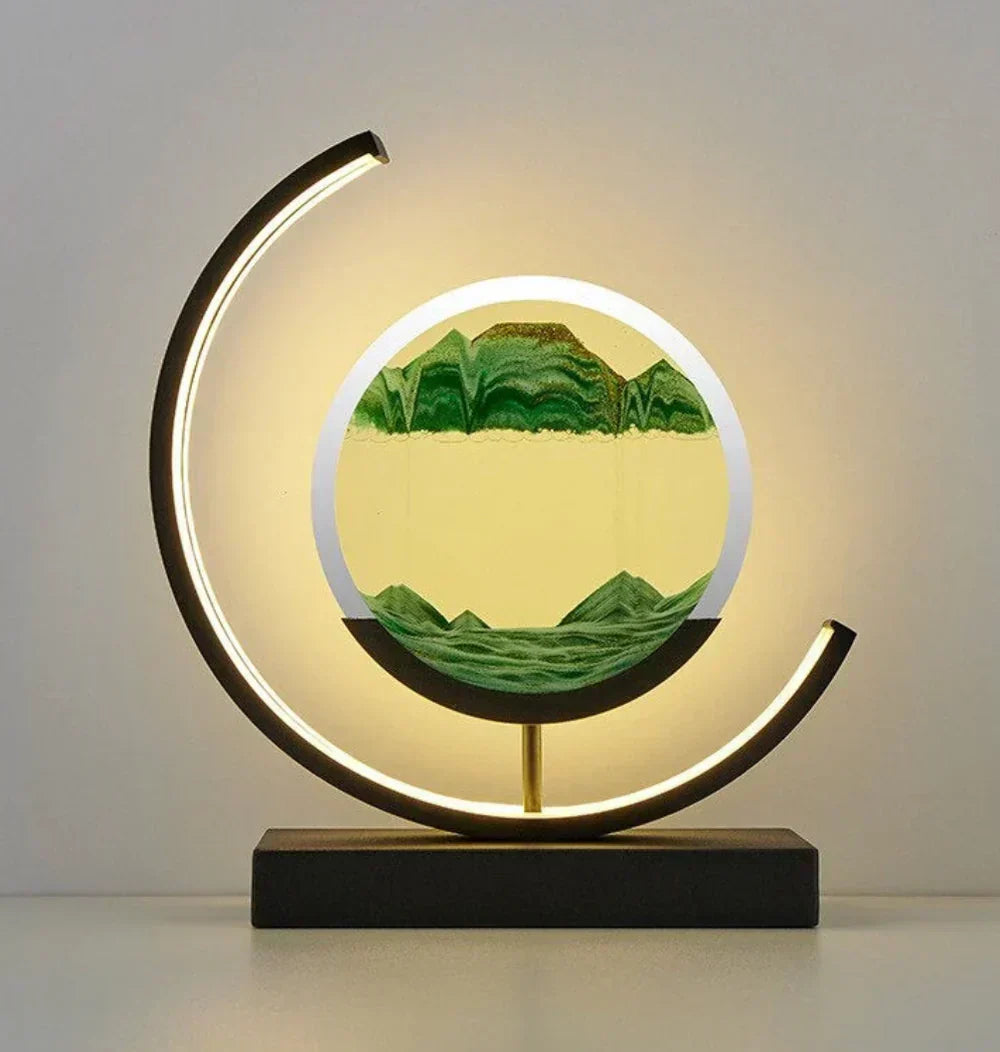 Dynamic Sand Art LED Table Lamp for home decor, featuring a relaxing, flowing sand picture and soft mood lighting.