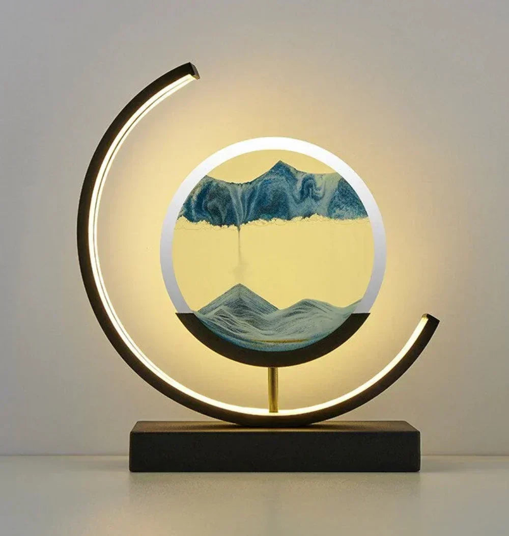 Meditation Sand Art LED Desk Lamp, a calming dynamic sand picture with ambient light for relaxation and stress relief.