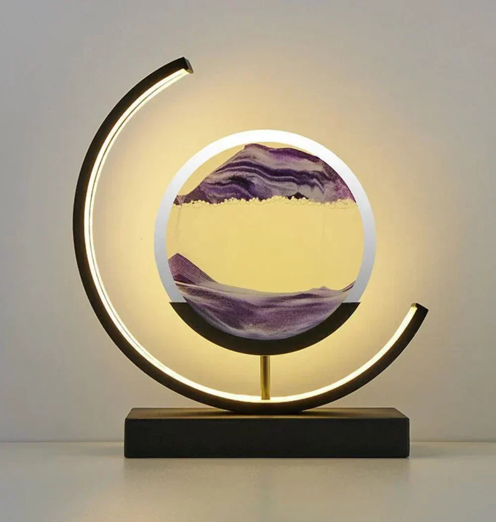 Close-up of Dynamic Sand Art LED Table Lamp showcasing intricate flowing sand patterns and ambient LED illumination.