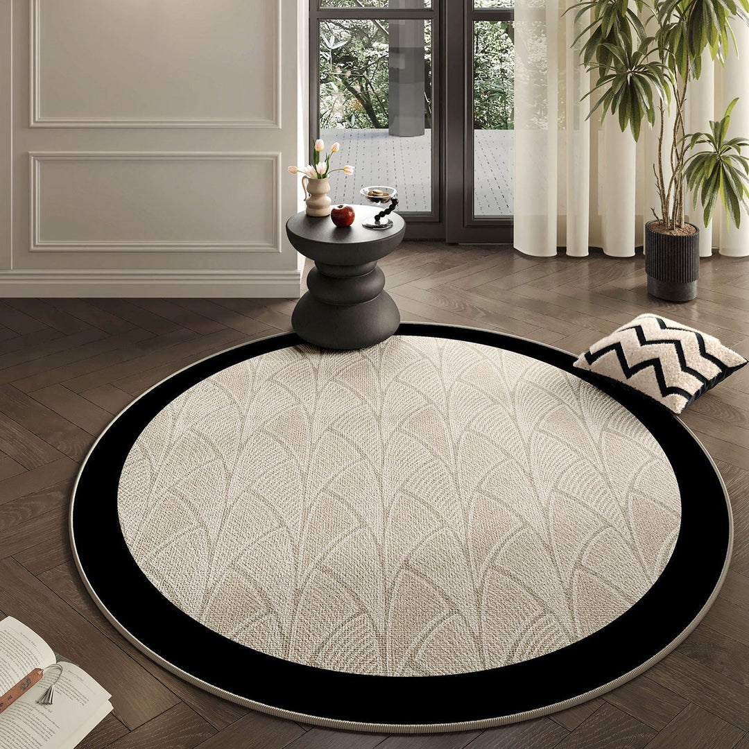 Easy Clean Artisan Blossom round rug, pet-friendly & non-slip, in a modern living space.