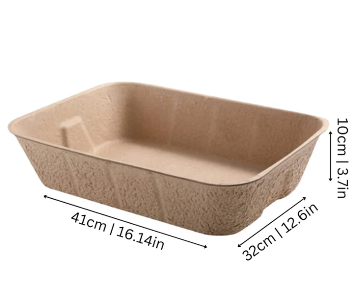 Packaging mock-up for biodegradable cat litter box, highlighting eco-friendly and cat care benefits.