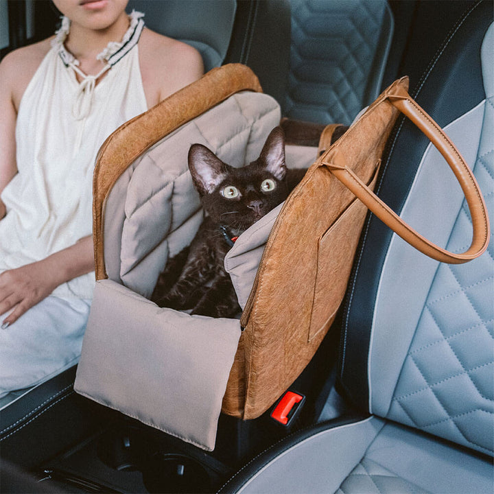 Portable eco-friendly pet carrier with shoulder strap, perfect for road trips and flights