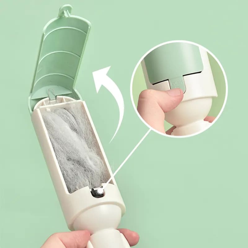 Hand holding a reusable pet lint roller, ideal for quick clean-up of pet fur from furniture and fabrics.