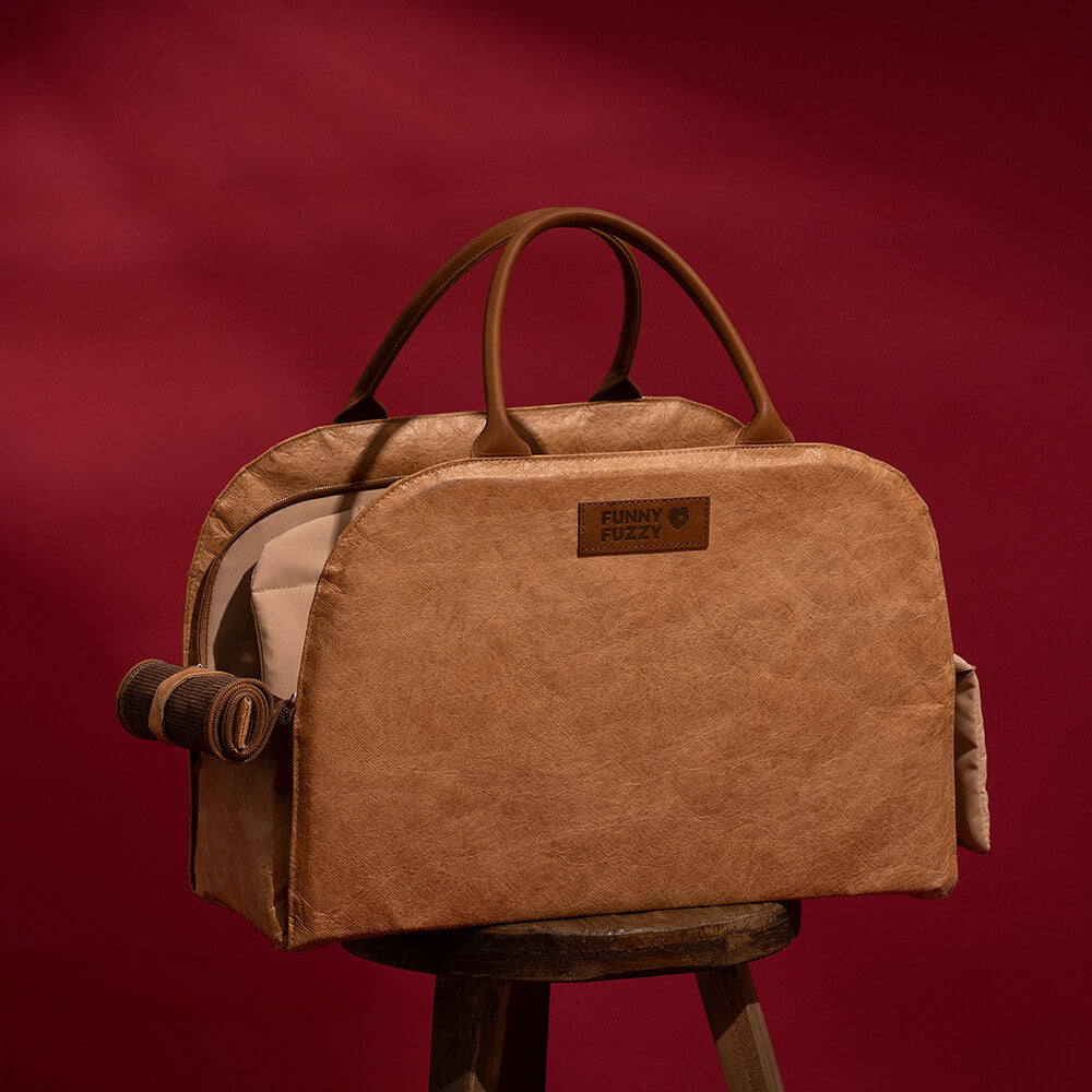 Green eco-friendly pet travel carrier, promoting sustainable pet care