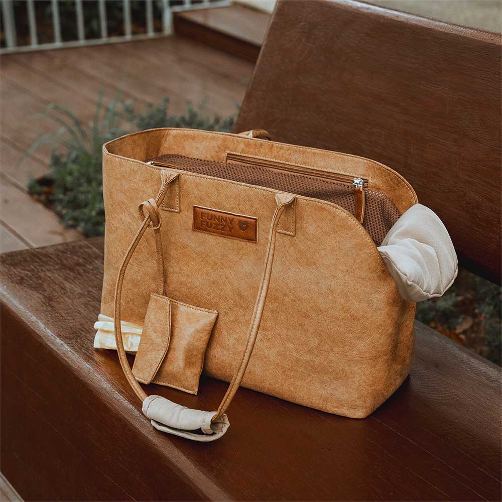 Grey eco-friendly pet travel carrier bag with shoulder strap, dog/cat