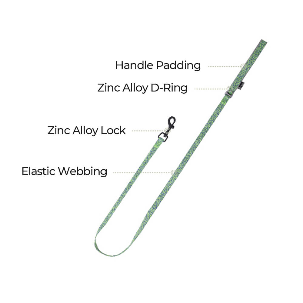 Detail of the reflective stripes on an eco-friendly recycled fabric no-pull dog harness for nighttime safety.