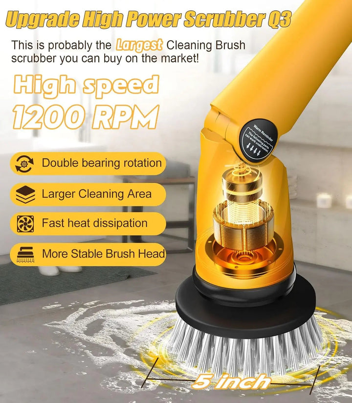 Handheld cordless electric scrubber for effortless deep cleaning tiles, grout, and bathtubs. Rechargeable power.