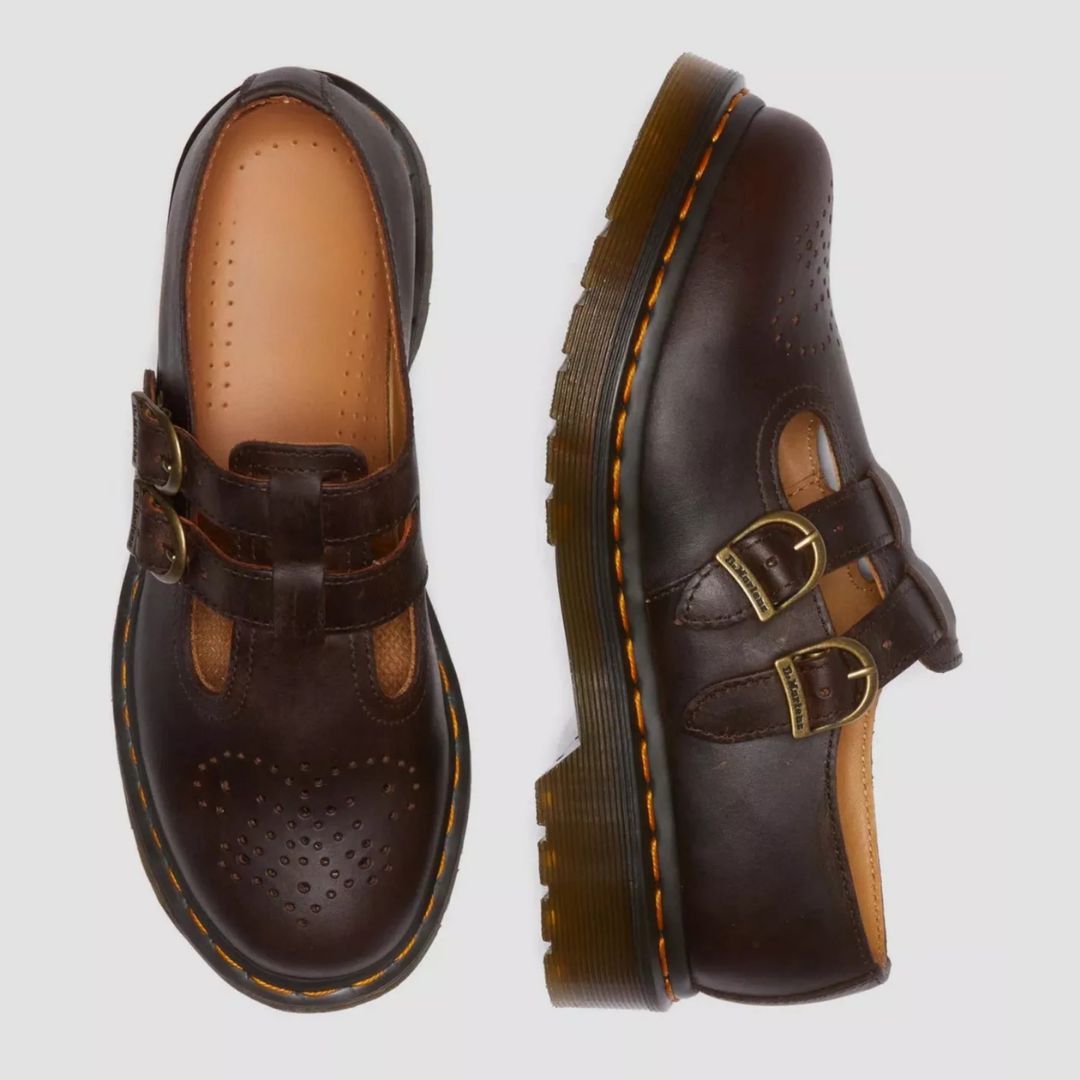 Comfortable women's double buckle Mary Jane flats, versatile for edgy day-to-night style and fashion.