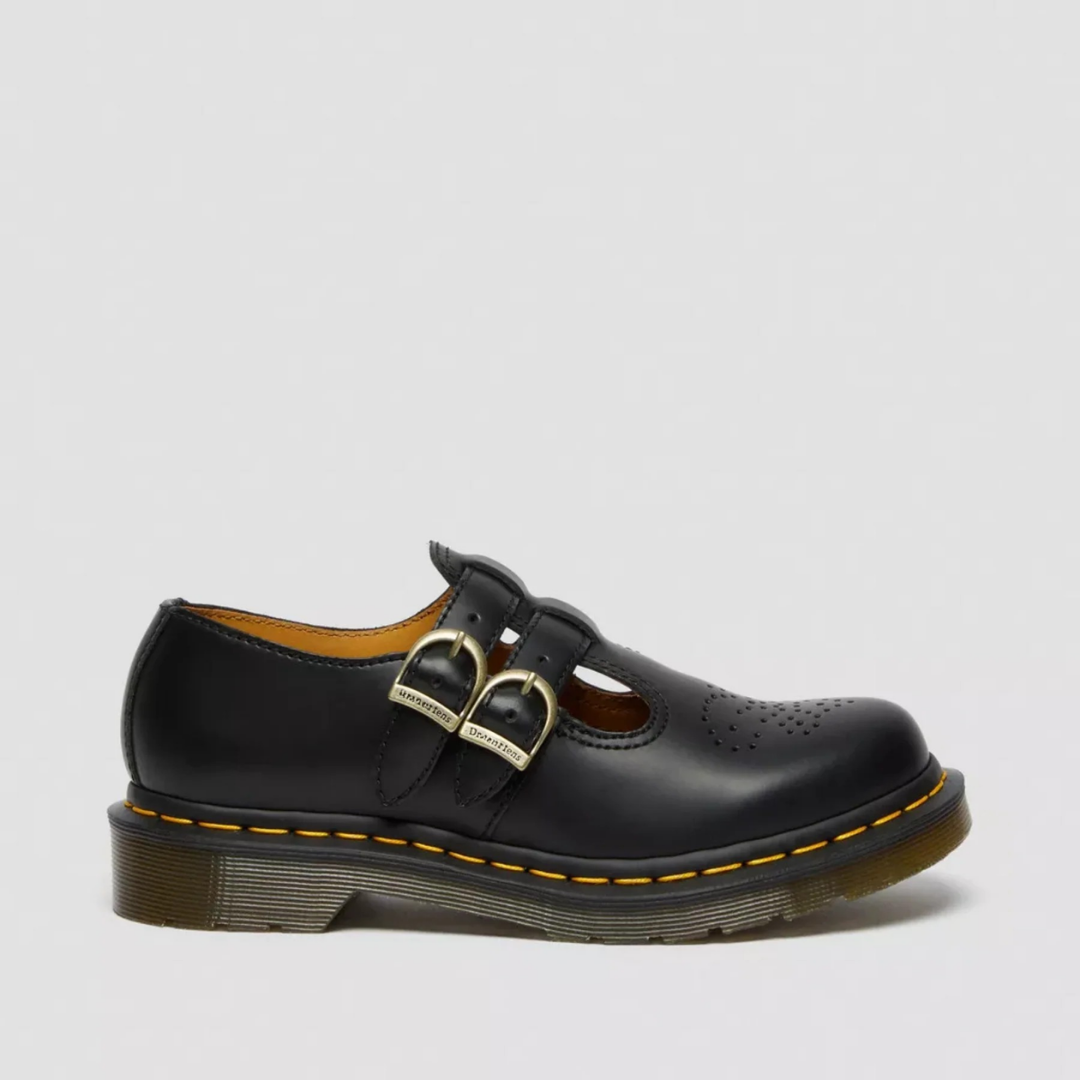 Edgy women's buckle Mary Jane flats, comfortable and stylish for everyday casual footwear.