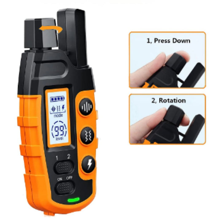 Modern dog training e-collar, waterproof and rechargeable, for pet obedience.