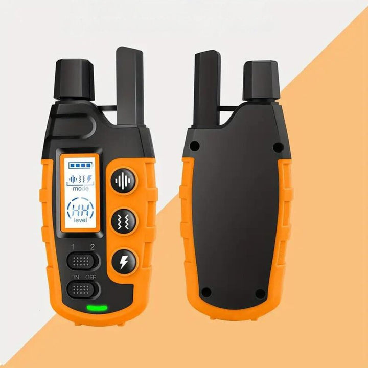 Dog obedience training e-collar with remote control & waterproof receiver.