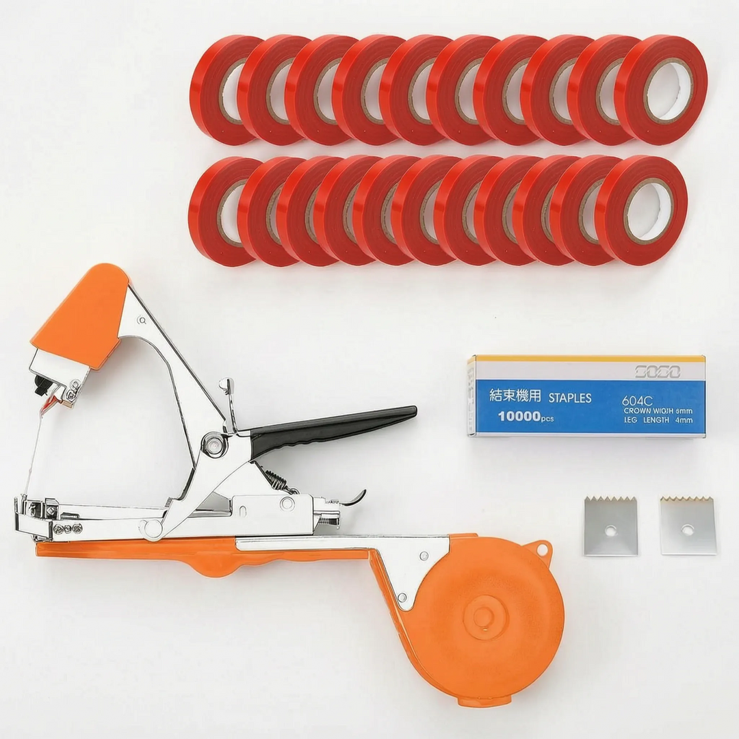 Easy-to-use manual plant tying tool for securing vines & stems, ideal for all garden plants & vegetables.