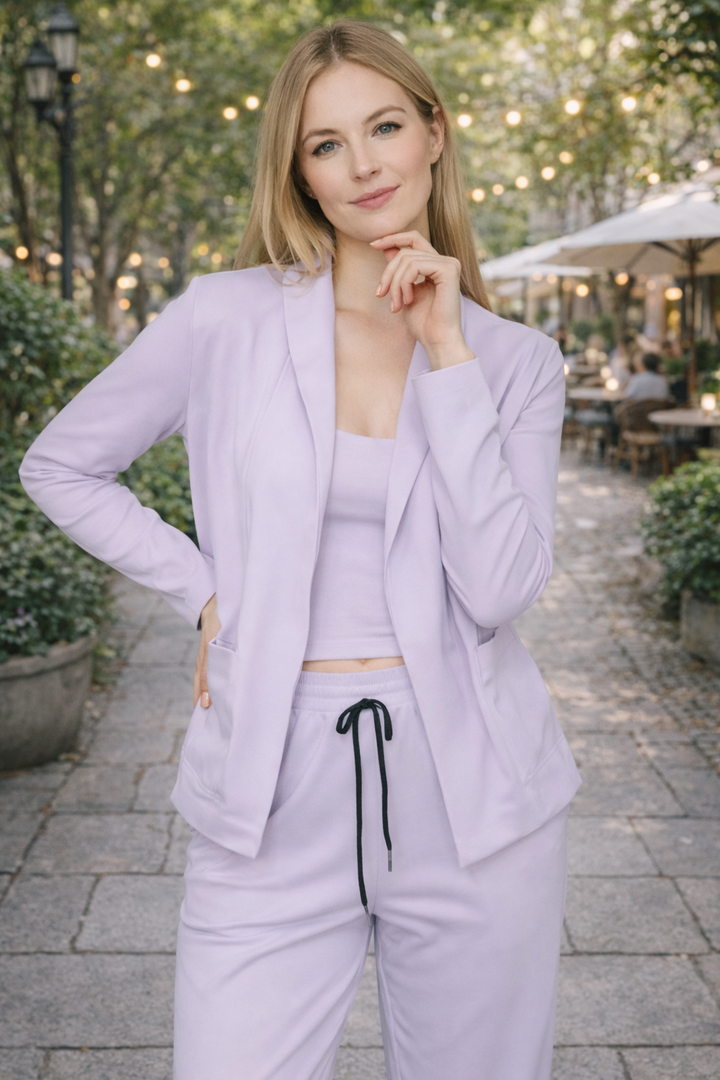 Smart women's two-piece pant suit set, including a tailored blazer, ideal for professional work wear and elegance.