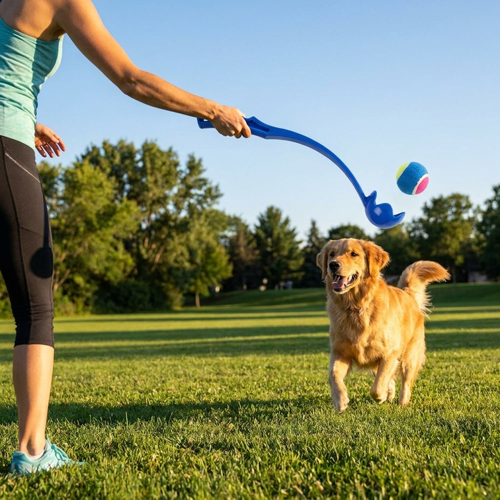 Effortless dog ball launcher for active fetch play. Durable, slobber-free design for outdoor exercise & pet training.