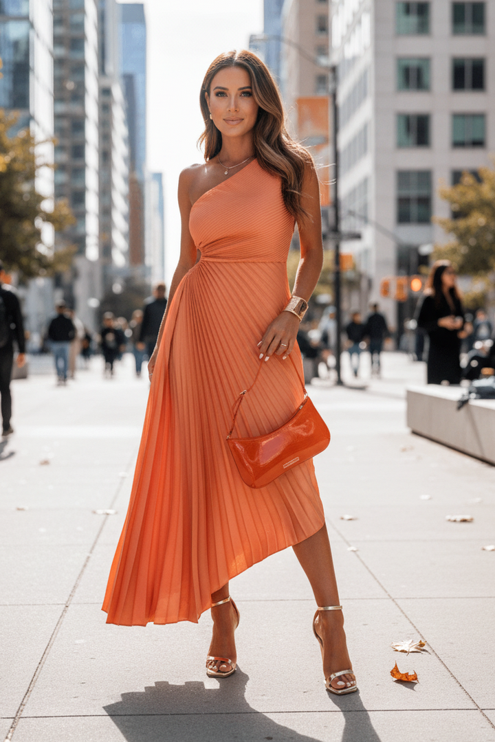 Sophisticated one-shoulder evening maxi dress for women, ideal for special occasions & formal parties.