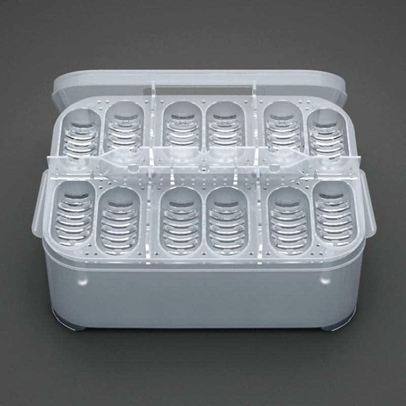 Kitchen storage solution: egg and small item organizer with thermometer, keeping food fresh.
