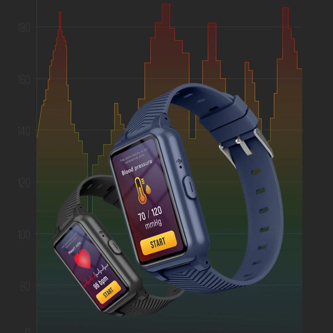 Close-up of an elderly GPS smartwatch, displaying time & clear SOS button for easy emergency access.