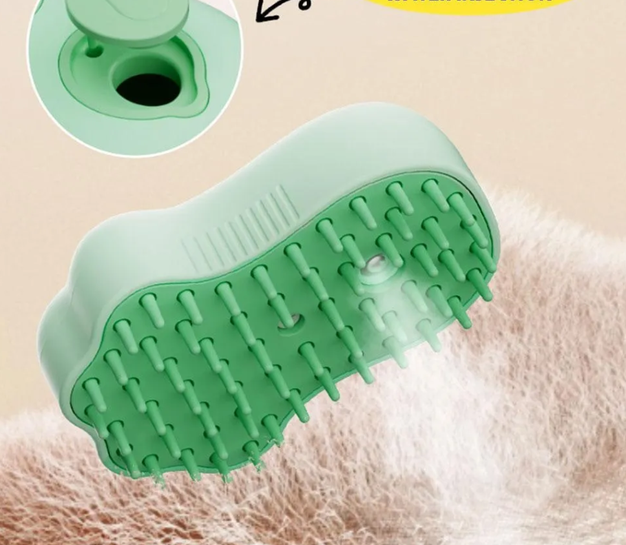 Compact electric cat grooming tool with soft bristles and liquid soap reservoir
