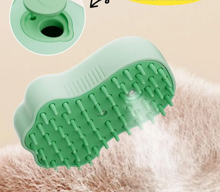 Compact electric cat grooming tool with soft bristles and liquid soap reservoir