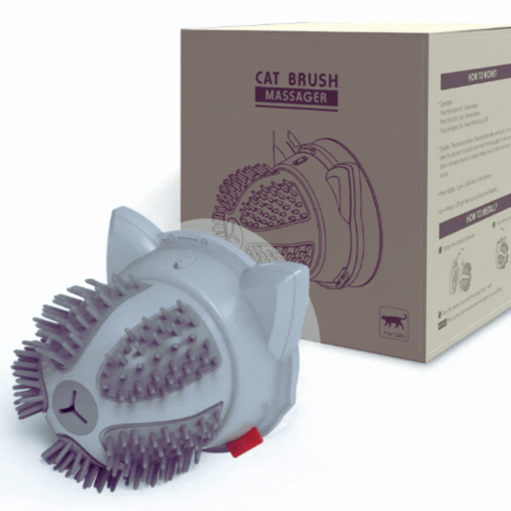 Interactive electric cat massager & grooming tool with catnip compartment, promoting relaxation & well-being
