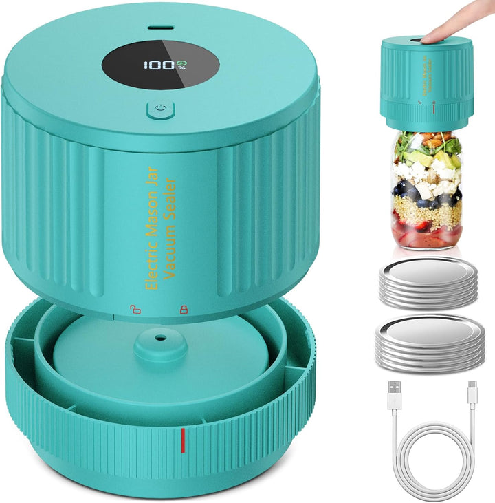 Powerful electric vacuum sealer machine for standard & wide mouth mason jars. Essential kitchen gadget.