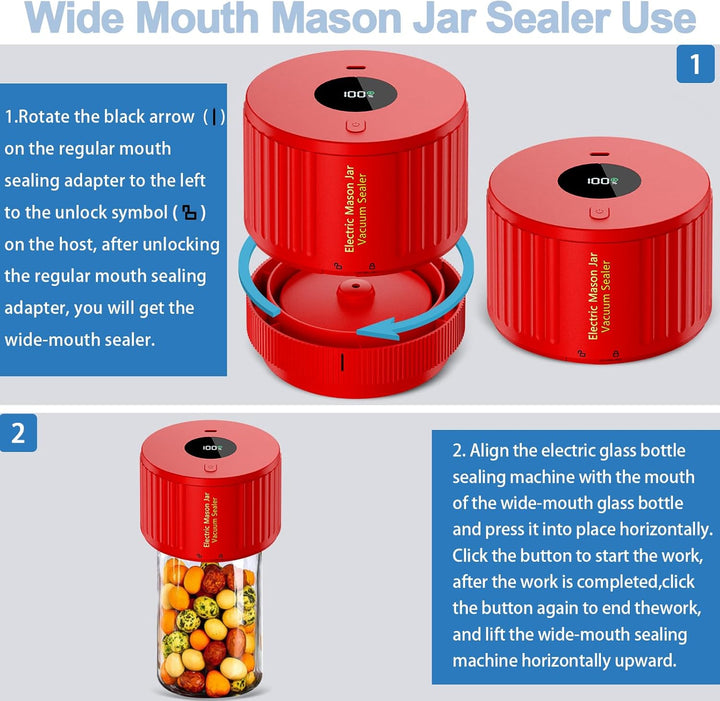 Handy electric jar sealer kit for wide mouth mason jars, ensuring food preservation & freshness.