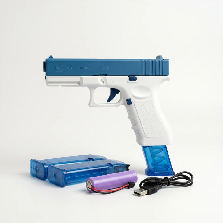 Automatic electric water gun, rechargeable for continuous outdoor play. Ultimate water blaster for summer fun.