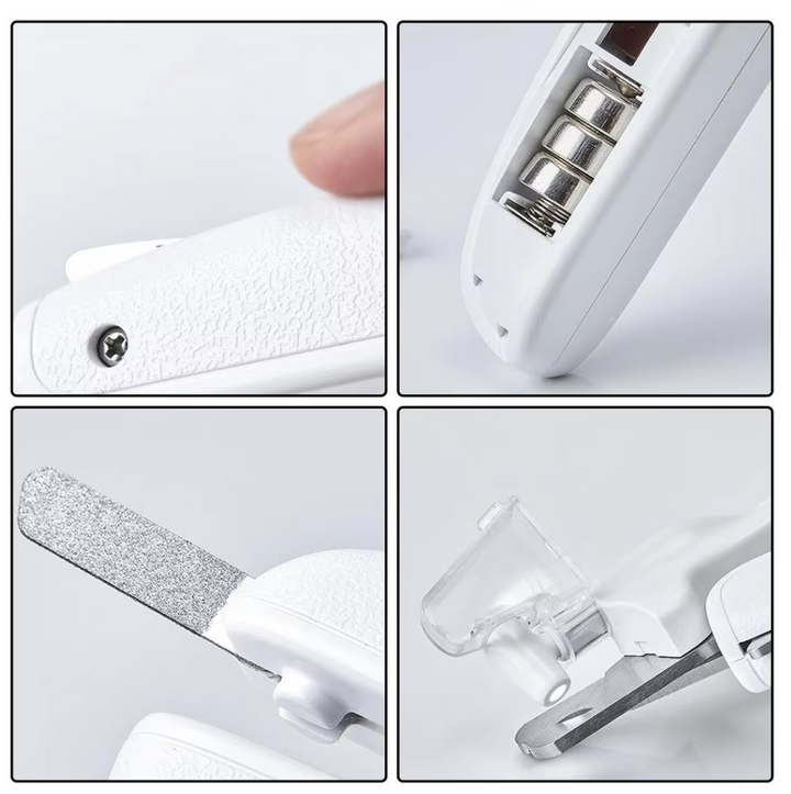 Detail view of the grinding head of an electronic pet claw trimmer, emphasizing its durability.