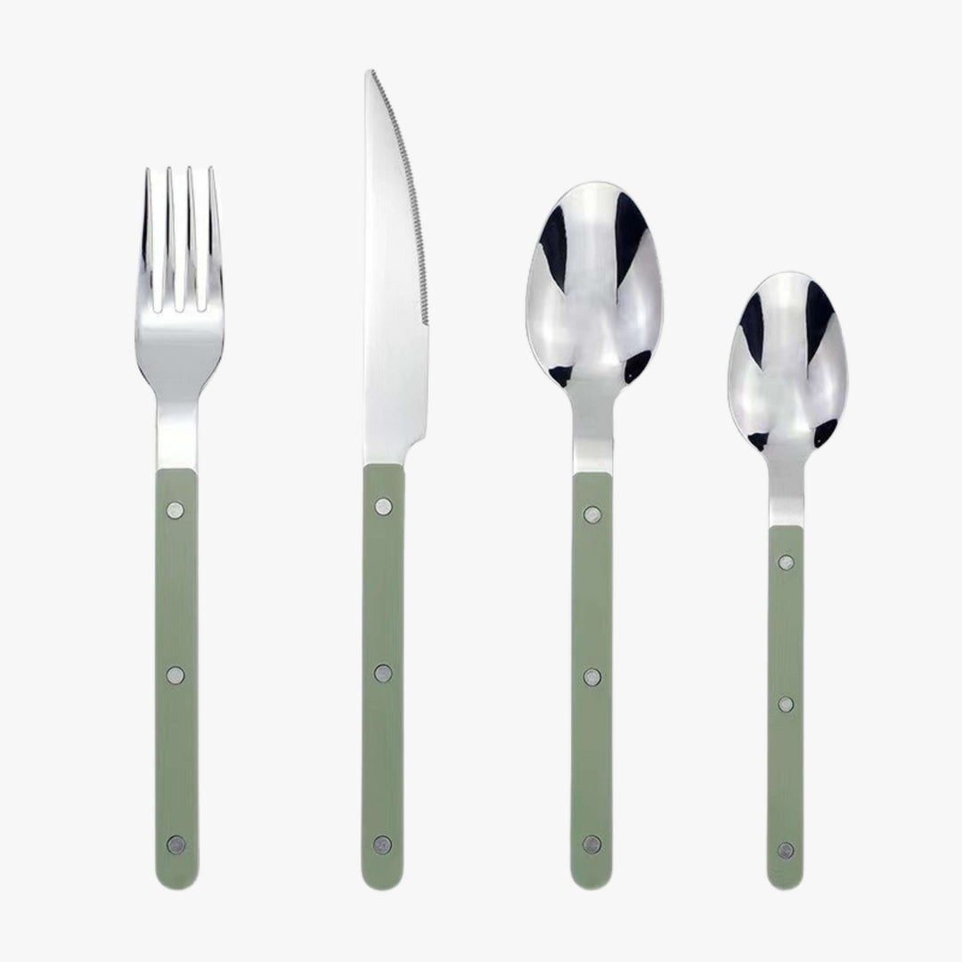 Finely engraved 24-piece stainless steel cutlery set. Beautiful dining flatware, enhances your home tableware collection.