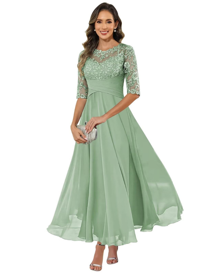 Comfortable & elegant women's A-line formal dress with 3/4 sleeves for special occasions.