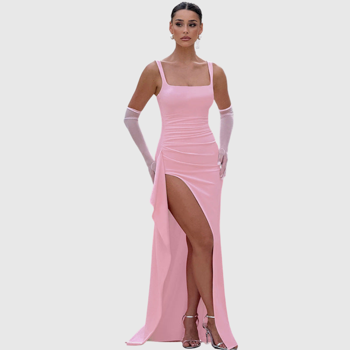 Versatile elegant bodycon maxi dress, ideal for wedding guests, formal evenings & parties.