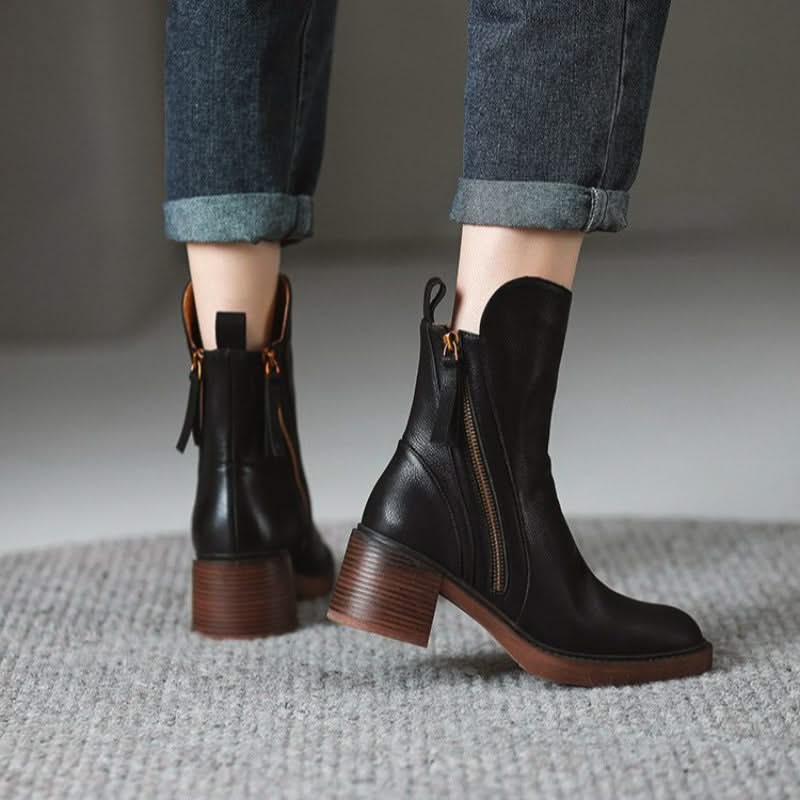 Stylish women's brown high-heel ankle boots, offering elegant comfort and a sophisticated look for daily wear.