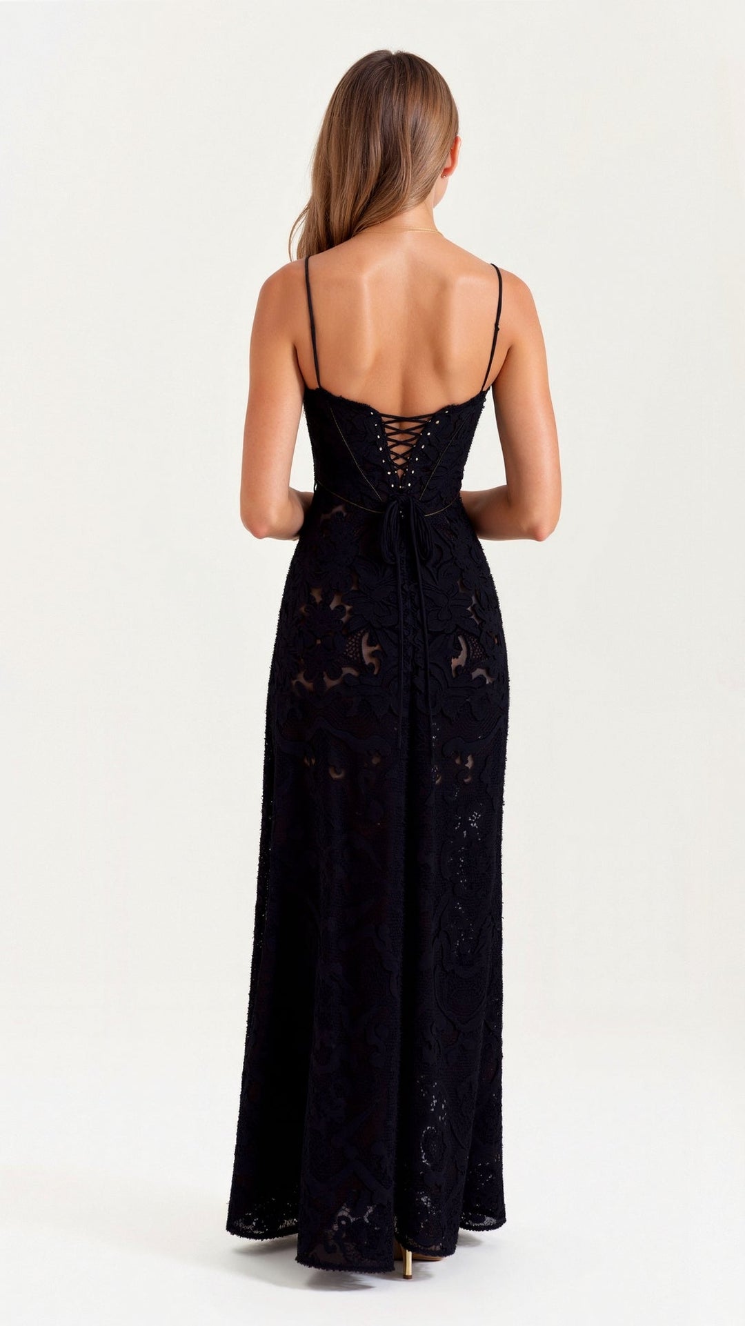 White elegant strap maxi dress for women, ideal as a formal gown or special occasion party dress.