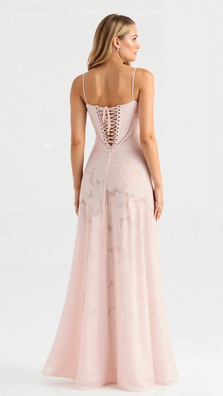 Chic women's elegant strap maxi dress in pink, suitable for formal events, parties, or an evening gown.