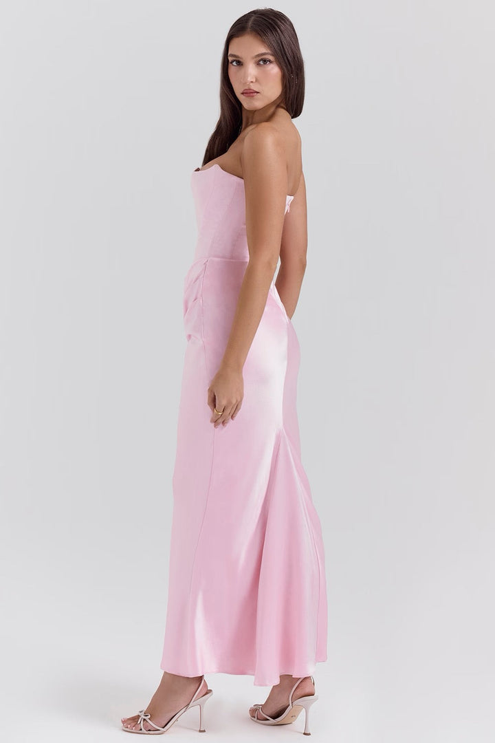 Formal black strapless evening dress, a sophisticated corset maxi gown for women.