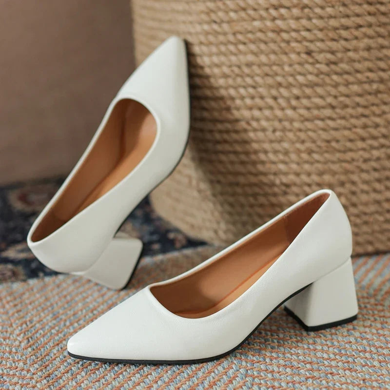Elegant black women's pointed toe block heels, non-slip, perfect for office & events.