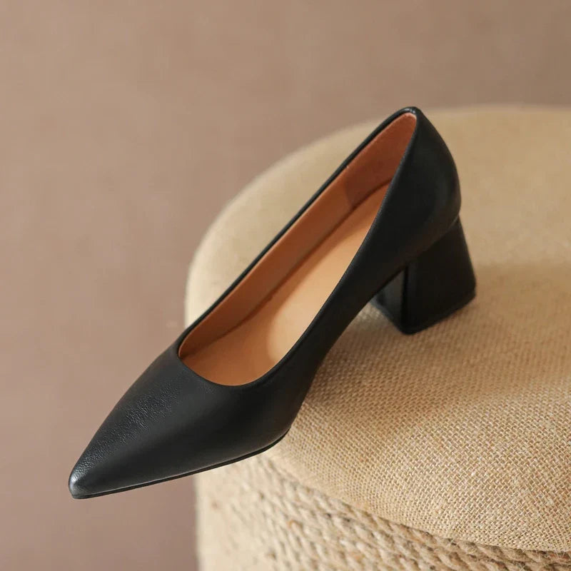 Elegant women's dress shoes: pointed toe block heels with non-slip sole for office & events.