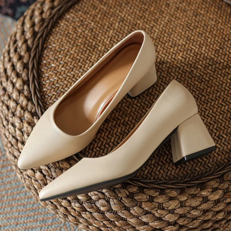 Classic women's pointed toe block heels, professional & comfortable for office or elegant events.