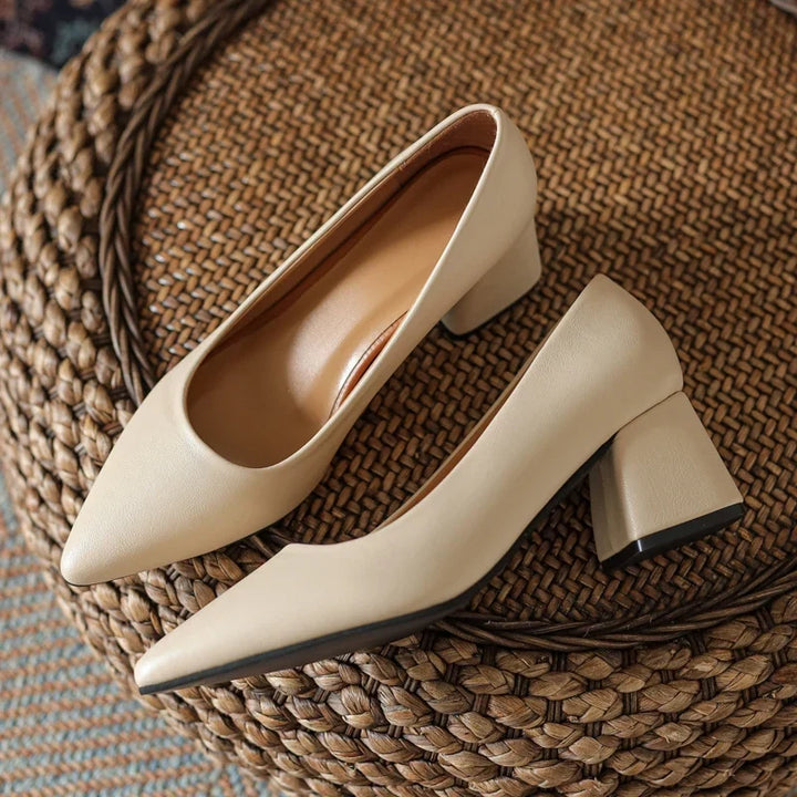 Classic women's pointed toe block heels, professional & comfortable for office or elegant events.
