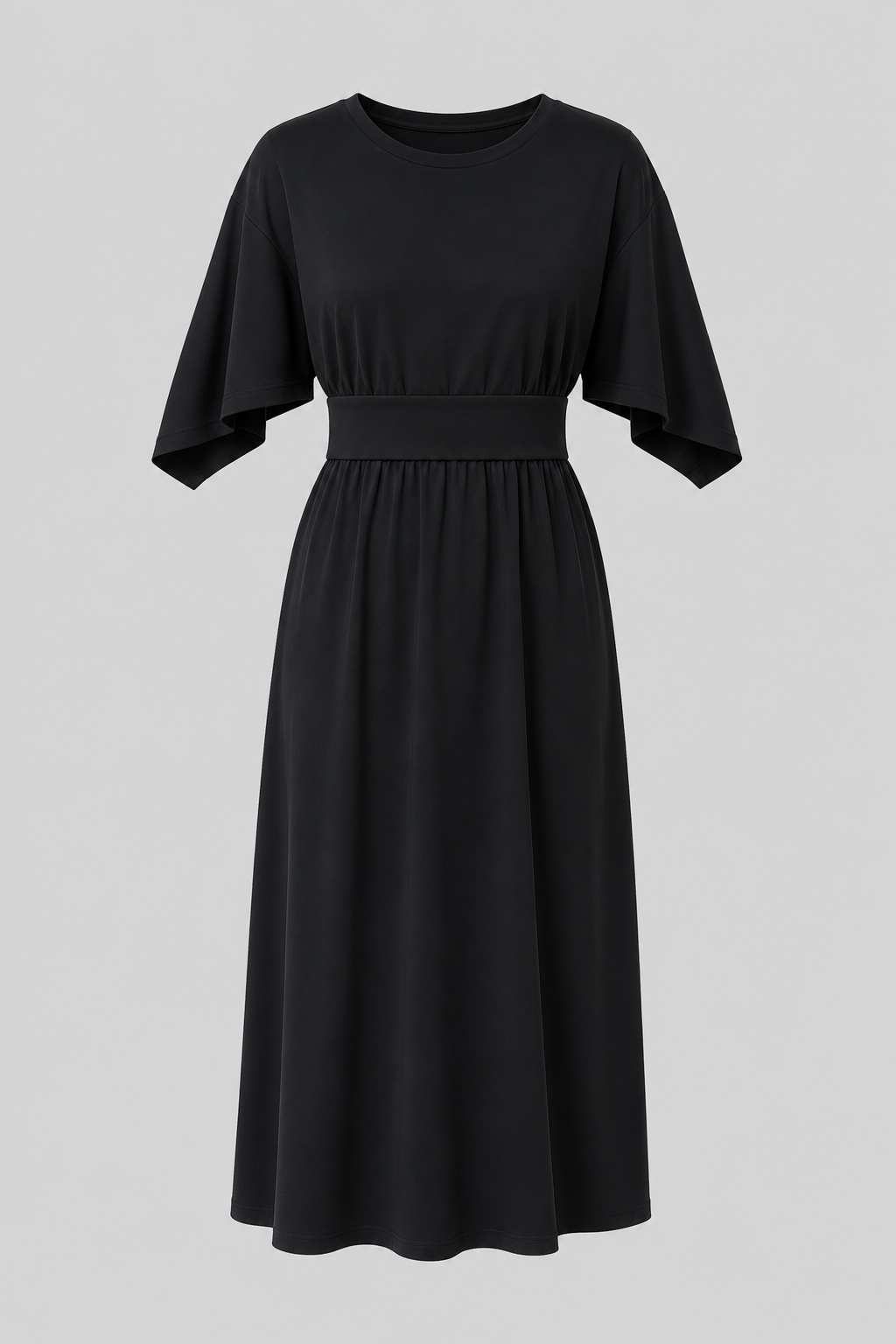 Truly elegant women's midi dress with wide sleeves & belt, perfect for special events.