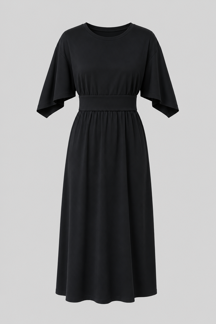 Truly elegant women's midi dress with wide sleeves & belt, perfect for special events.