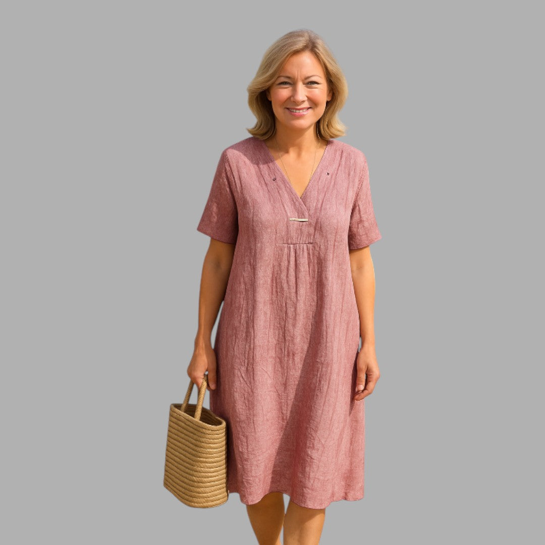 Comfortable pink midi dress for women, offering effortless style and versatile wear for any occasion.