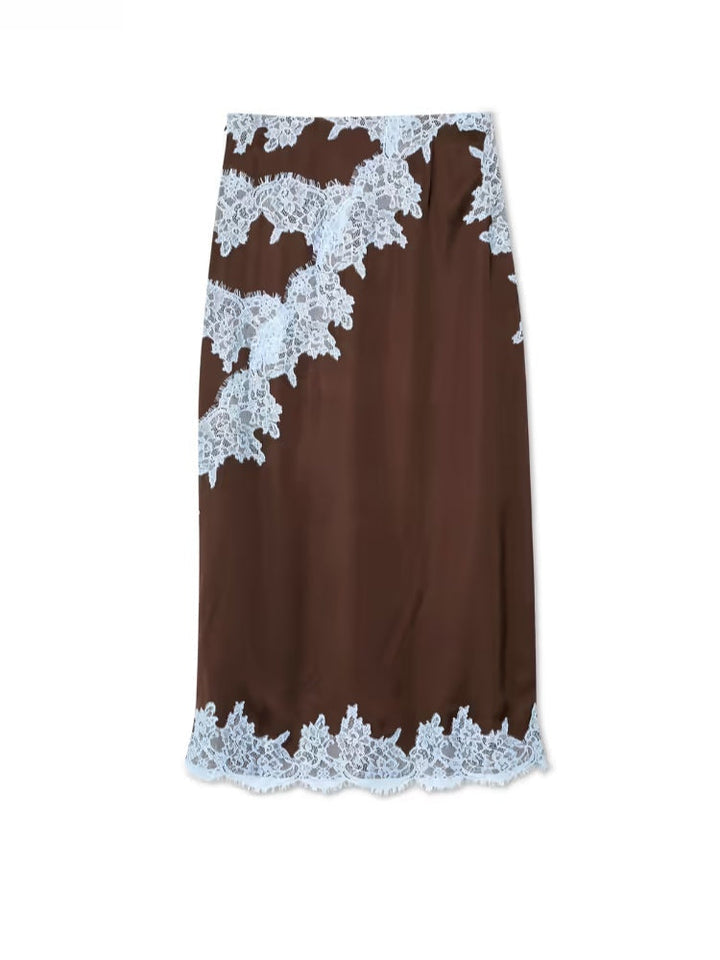 Chic women's brown tie-dye halter maxi dress, elegant and flowing with a stylish side slit for summer. (110 characters)