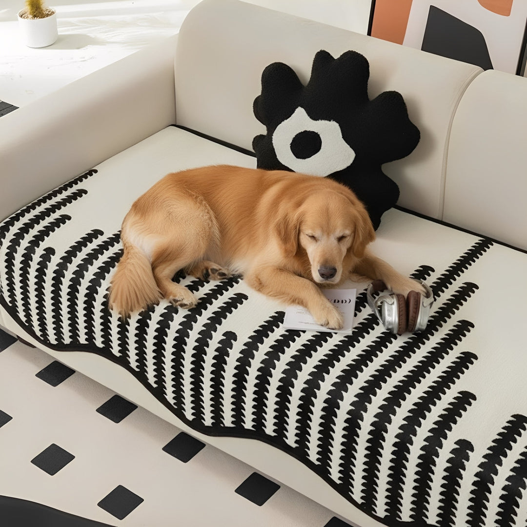 Elegant chevron chenille sofa cover, pet friendly furniture protector for modern decor