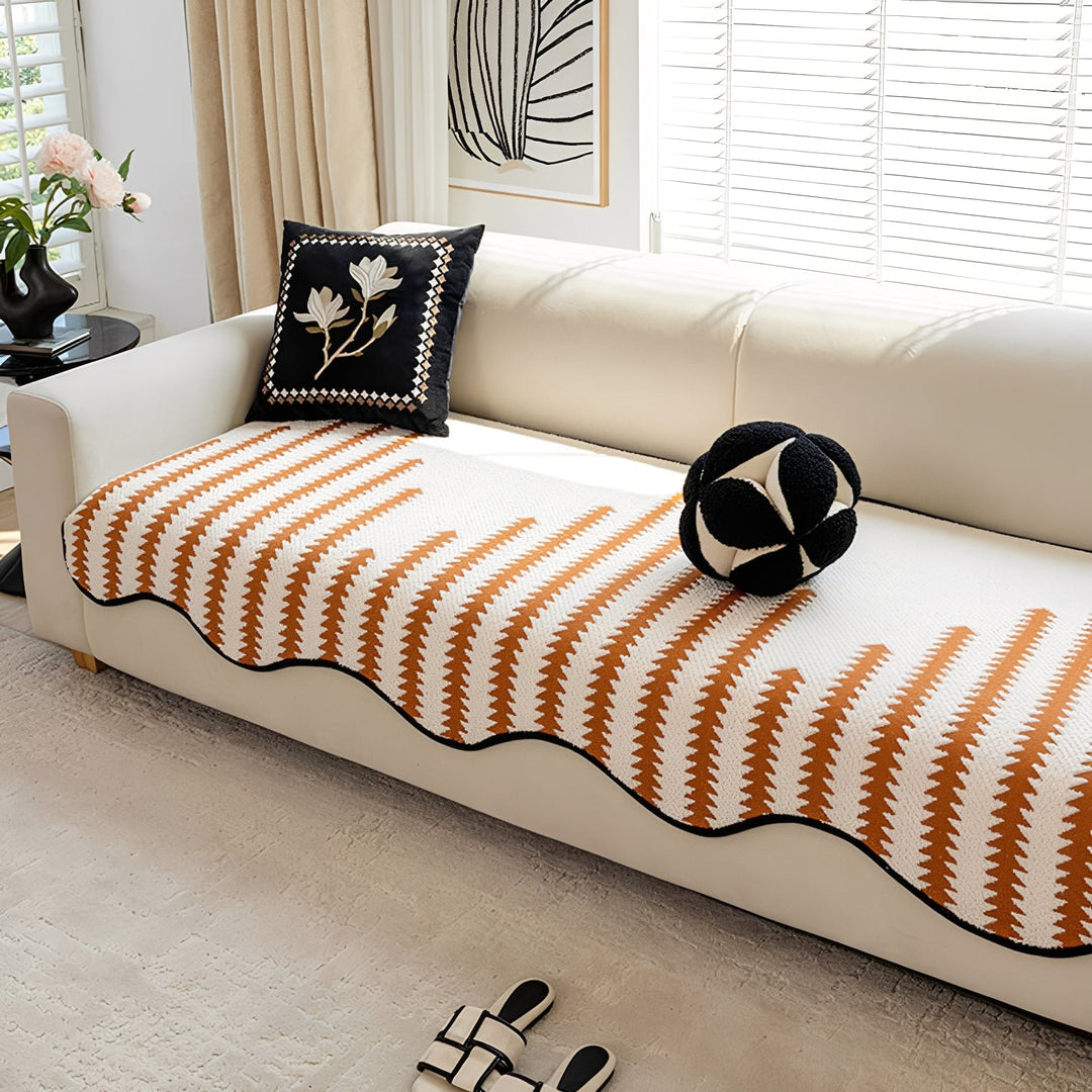 Stylish chevron chenille sofa cover, providing elegant protection for your furniture