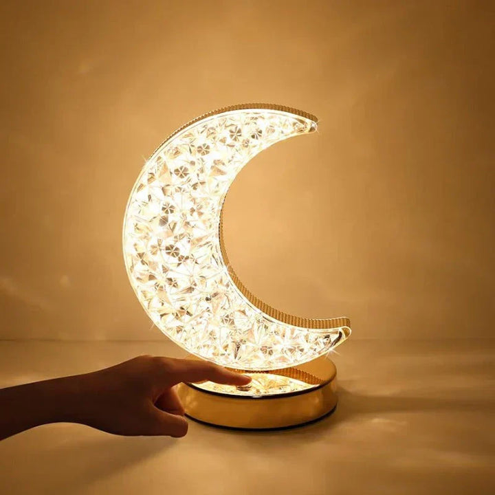Elegant crystal touch dimming table lamp for ambient bedroom lighting. Decorative LED night light with mood control.