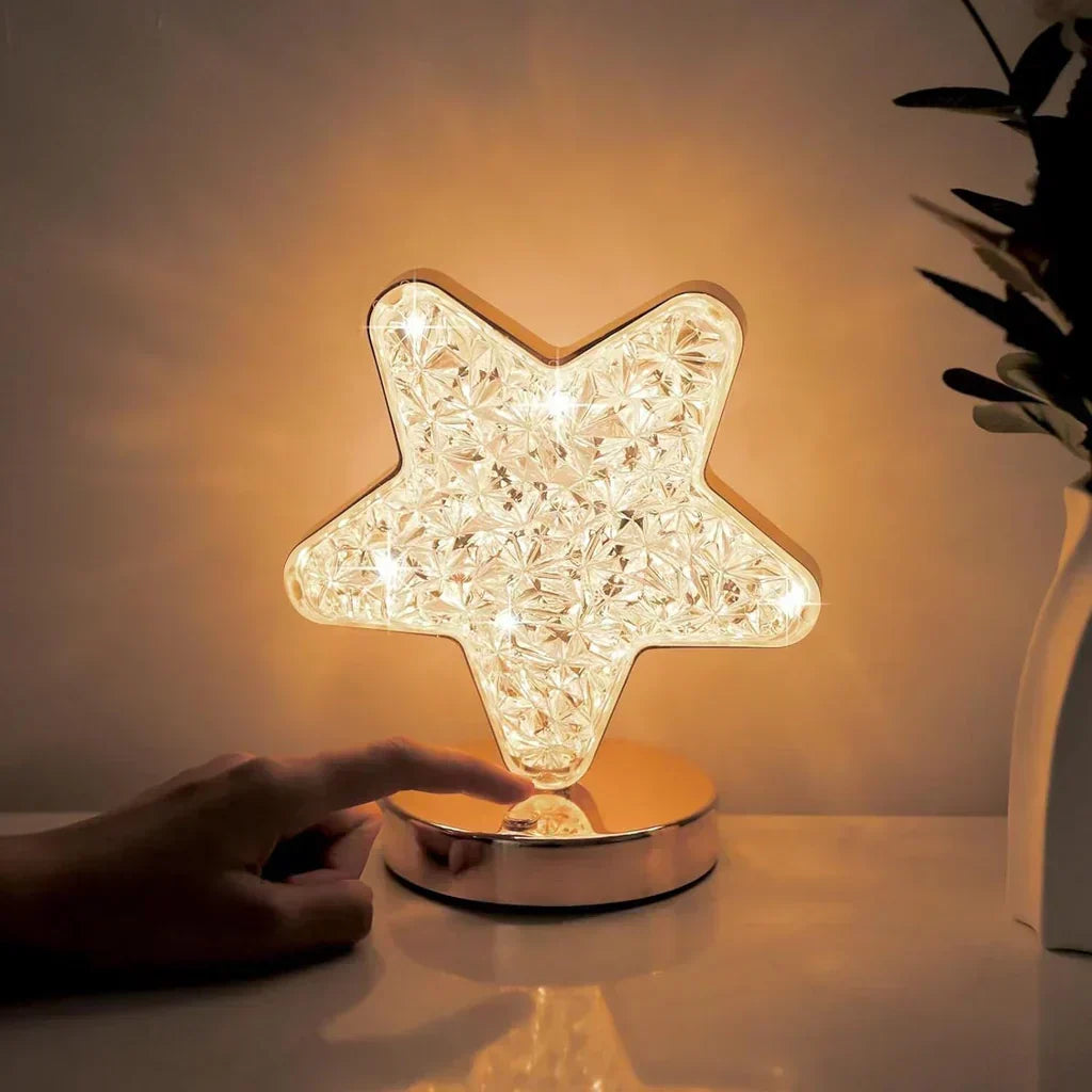 Modern crystal table lamp with touch control & dimmable LED. Perfect ambient lighting for bedroom & home decor.
