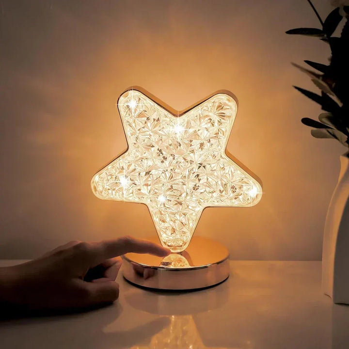 Modern crystal table lamp with touch control & dimmable LED. Perfect ambient lighting for bedroom & home decor.