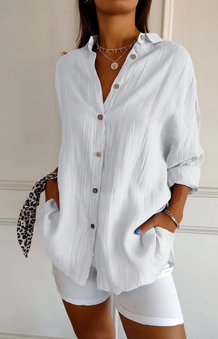 Versatile women's everyday blouse, chic long sleeve top for office, casual & all seasons.